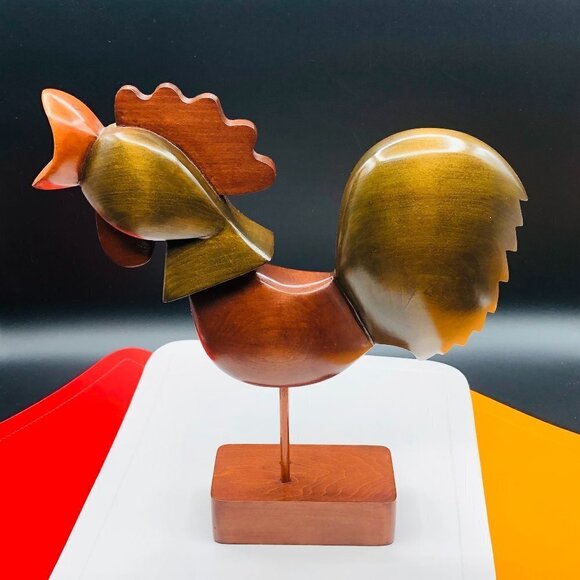 Rooster Wood Original Art Sculpture Artist Lyne Montmeny 2003 Modern Farmhouse - Picture 1 of 13
